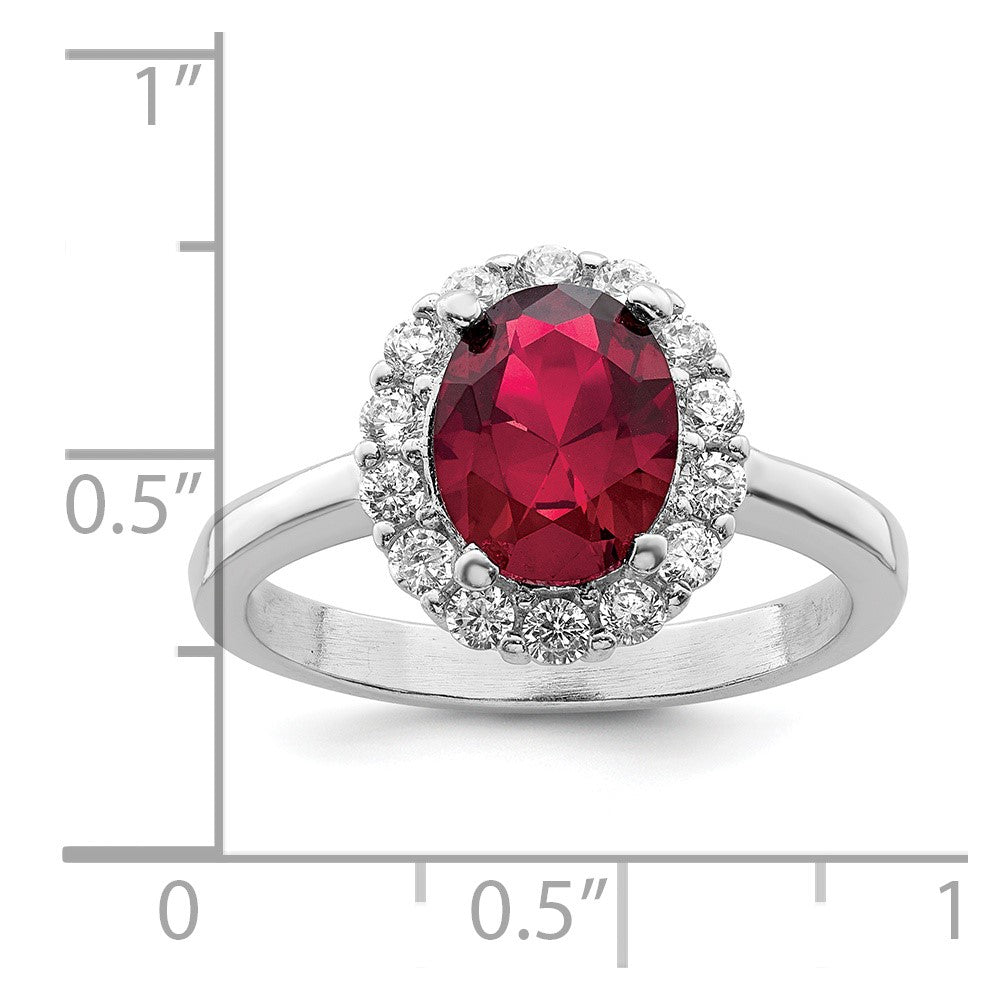 Sterling Silver Polished Rhodium Plated Red And Clear Cz Ring