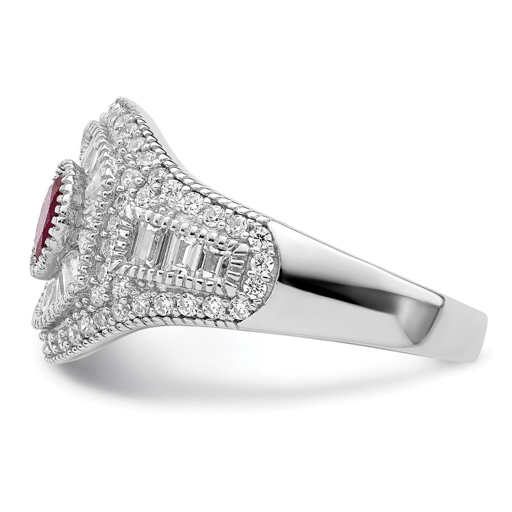 Sterling Silver Rhodium Plated Polished Red & White Cz Ring