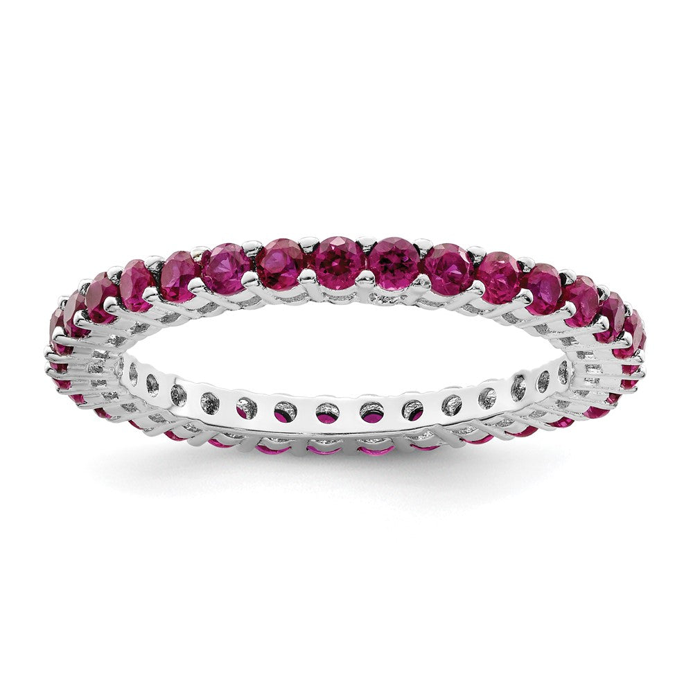 Sterling Silver Rhodium Plated Polished Pink & White Cz 3 Ring Set