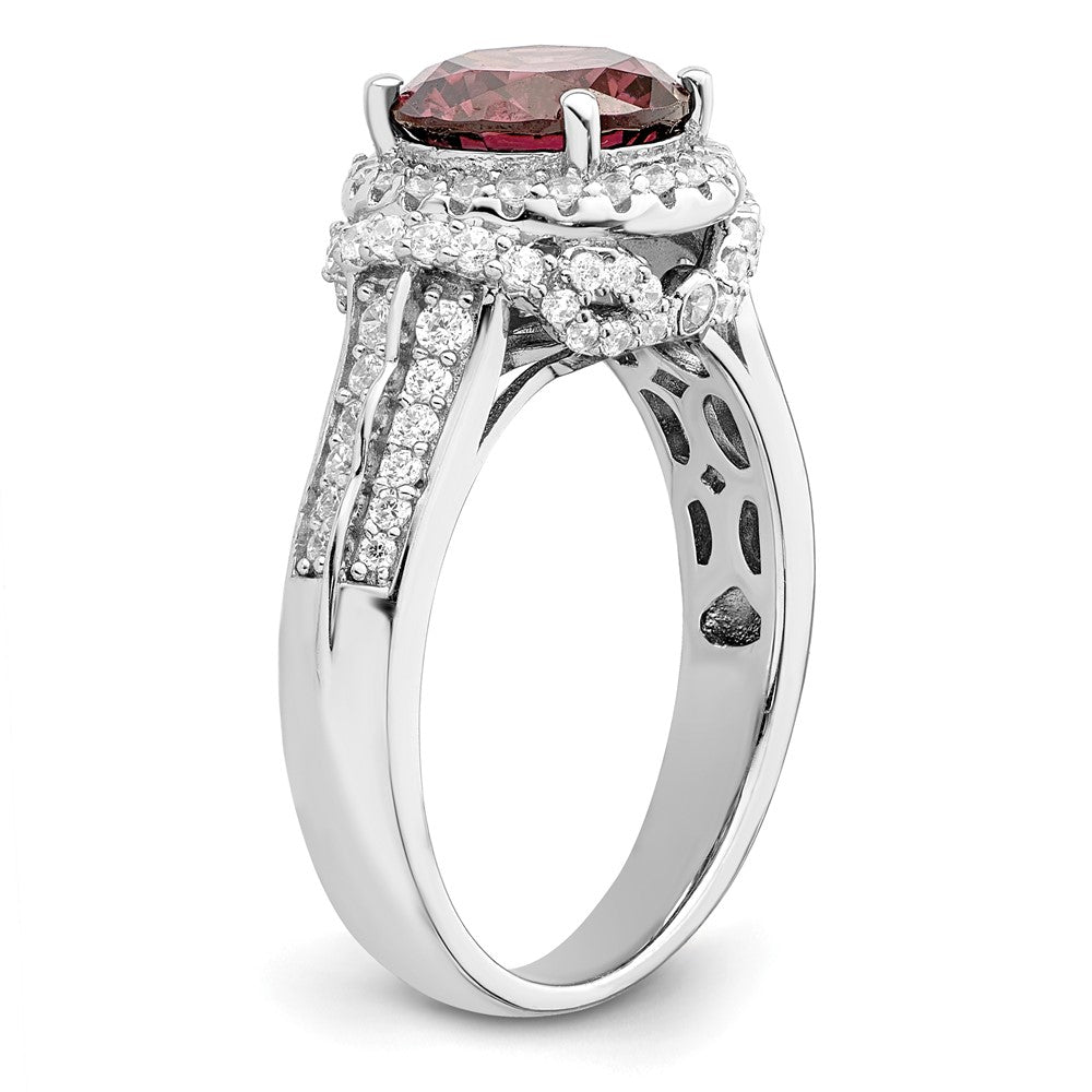 Sterling Silver Rhodium Plated Smoky Pink & White Cz Ring