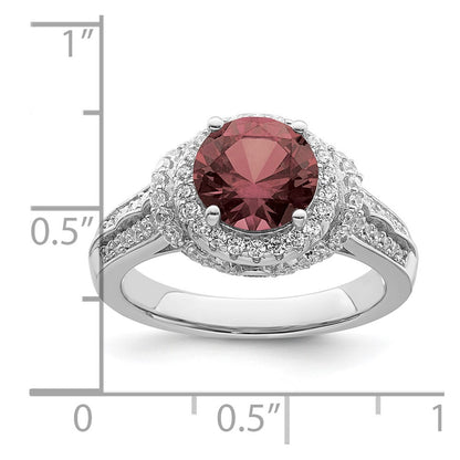 Sterling Silver Rhodium Plated Smoky Pink & White Cz Ring