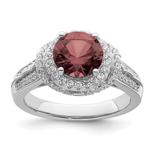 Sterling Silver Rhodium Plated Smoky Pink & White Cz Ring