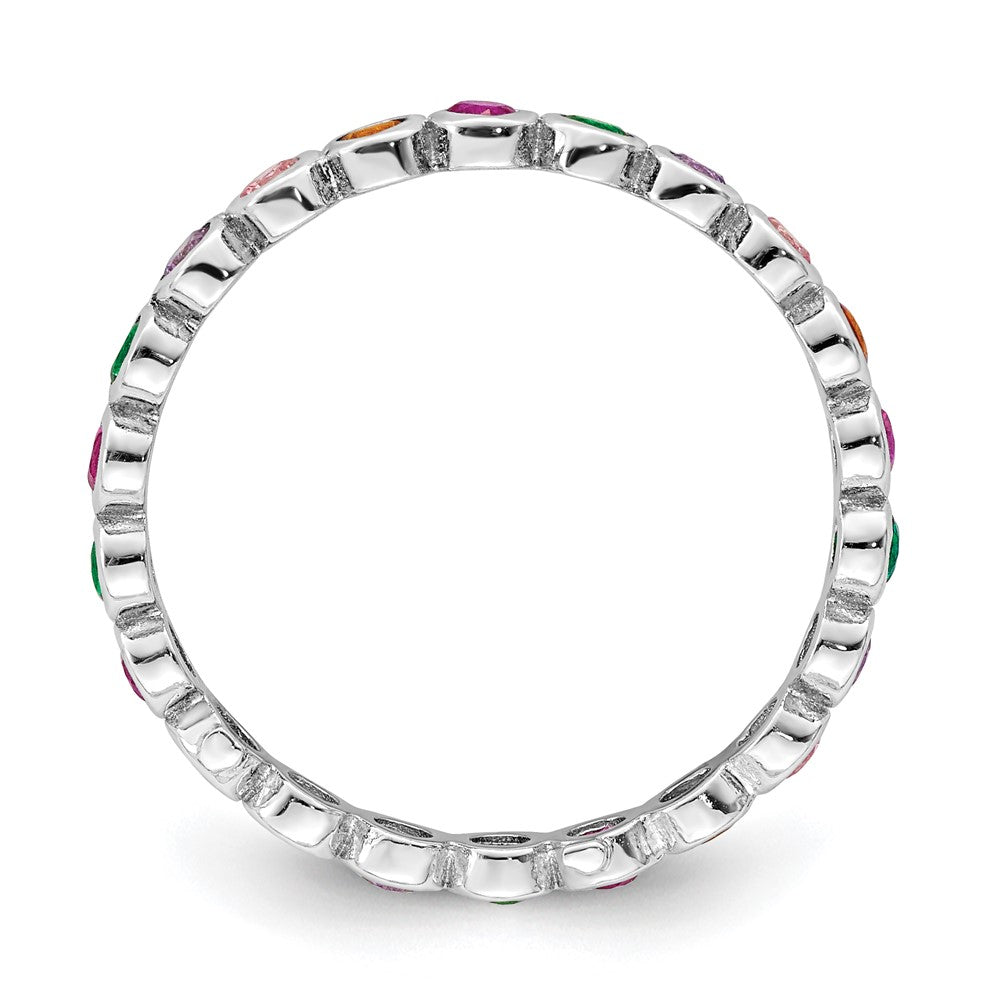 Sterling Silver Rhodium Plated Polished Multi Color Cz Band Ring