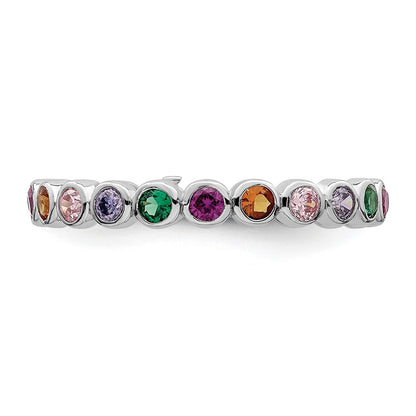 Sterling Silver Rhodium Plated Polished Multi Color Cz Band Ring