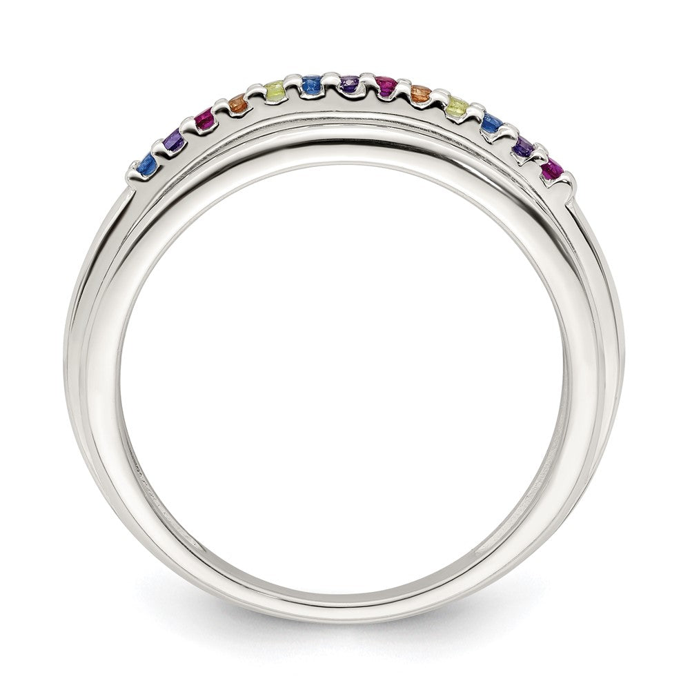 Sterling Silver Polished Rainbow Cz 3 Band Ring