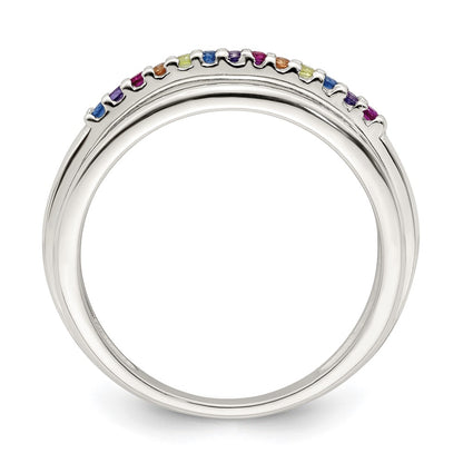 Sterling Silver Polished Rainbow Cz 3 Band Ring