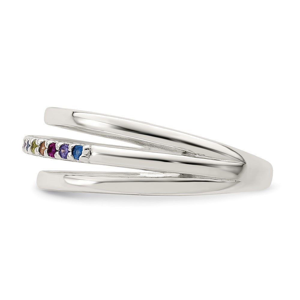 Sterling Silver Polished Rainbow Cz 3 Band Ring