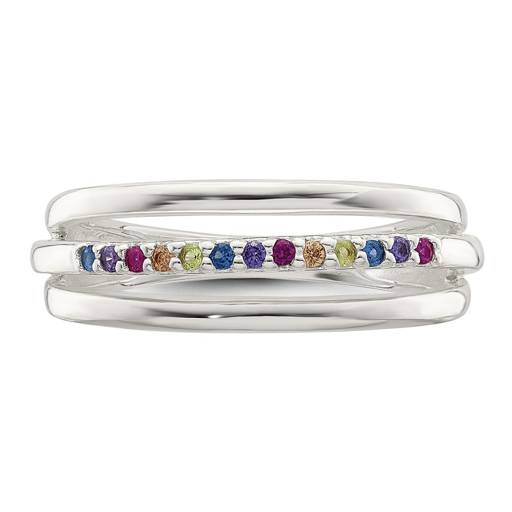 Sterling Silver Polished Rainbow Cz 3 Band Ring