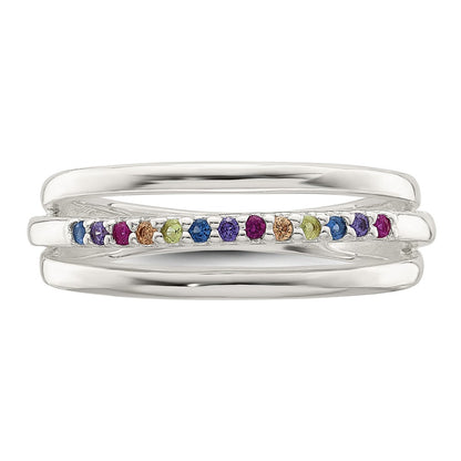 Sterling Silver Polished Rainbow Cz 3 Band Ring