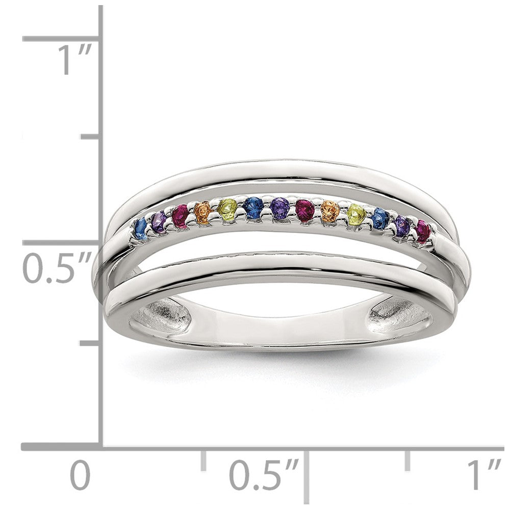 Sterling Silver Polished Rainbow Cz 3 Band Ring
