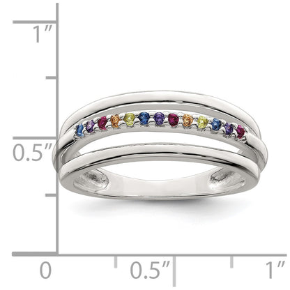 Sterling Silver Polished Rainbow Cz 3 Band Ring