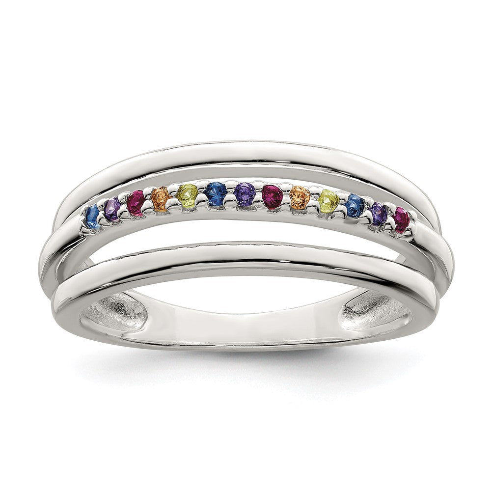 Sterling Silver Polished Rainbow Cz 3 Band Ring