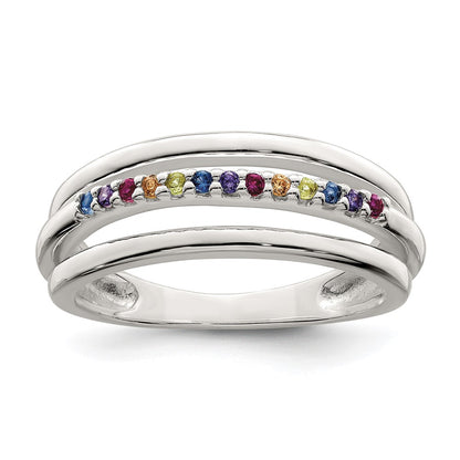 Sterling Silver Polished Rainbow Cz 3 Band Ring