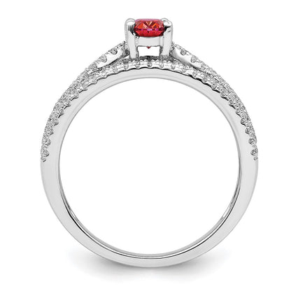 Sterling Silver Rhodium Plated Red Crystal & Cz Ring