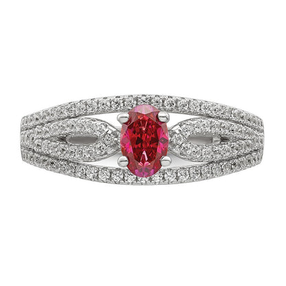 Sterling Silver Rhodium Plated Red Crystal & Cz Ring
