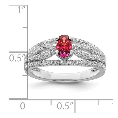 Sterling Silver Rhodium Plated Red Crystal & Cz Ring