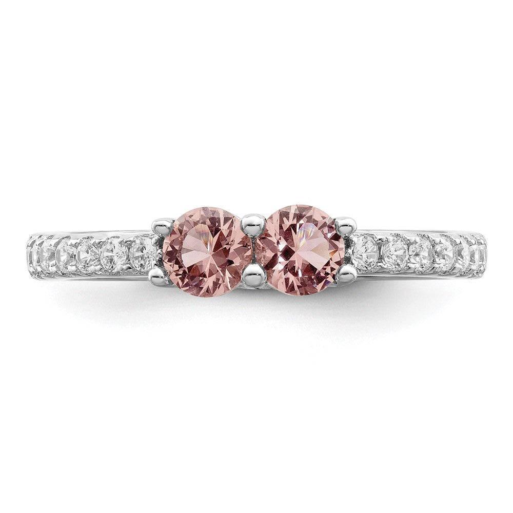 Sterling Silver Rhodium Plated Pink Cz Ring