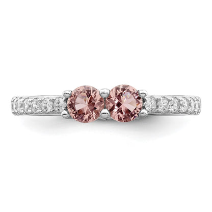 Sterling Silver Rhodium Plated Pink Cz Ring