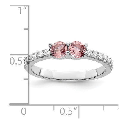 Sterling Silver Rhodium Plated Pink Cz Ring