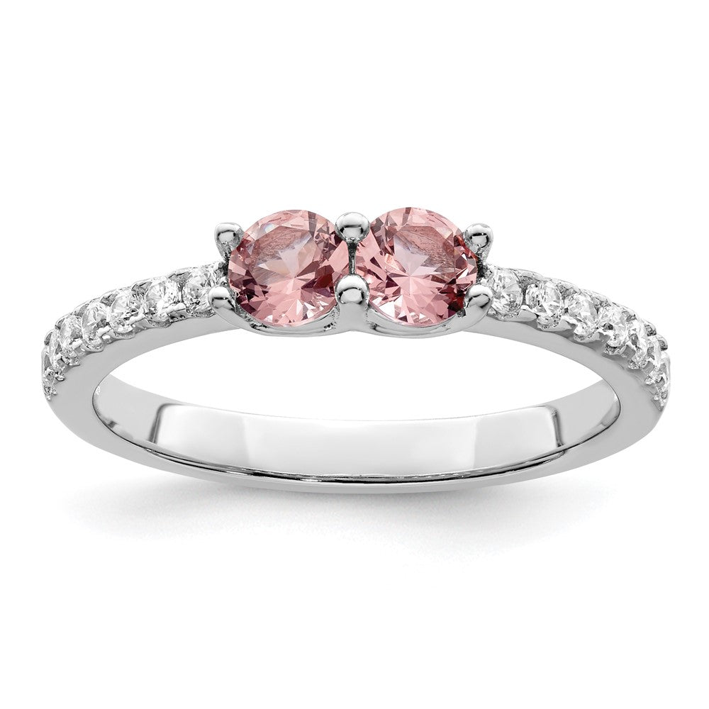 Sterling Silver Rhodium Plated Pink Cz Ring
