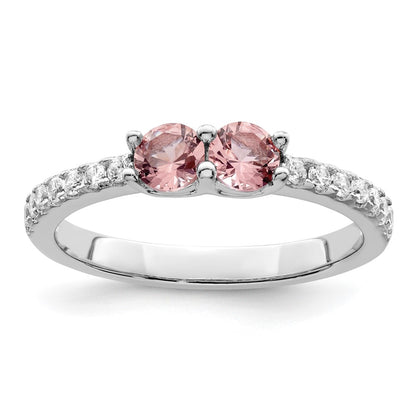 Sterling Silver Rhodium Plated Pink Cz Ring