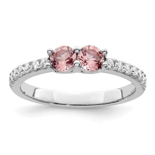 Sterling Silver Rhodium Plated Pink Cz Ring