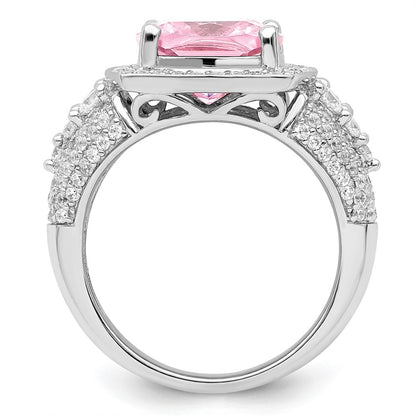 Sterling Silver Rhodium Plated White And Pink Cz Ring