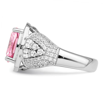 Sterling Silver Rhodium Plated White And Pink Cz Ring