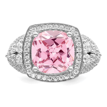 Sterling Silver Rhodium Plated White And Pink Cz Ring