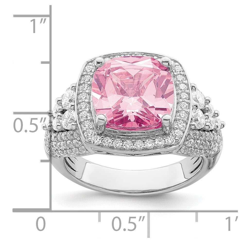Sterling Silver Rhodium Plated White And Pink Cz Ring