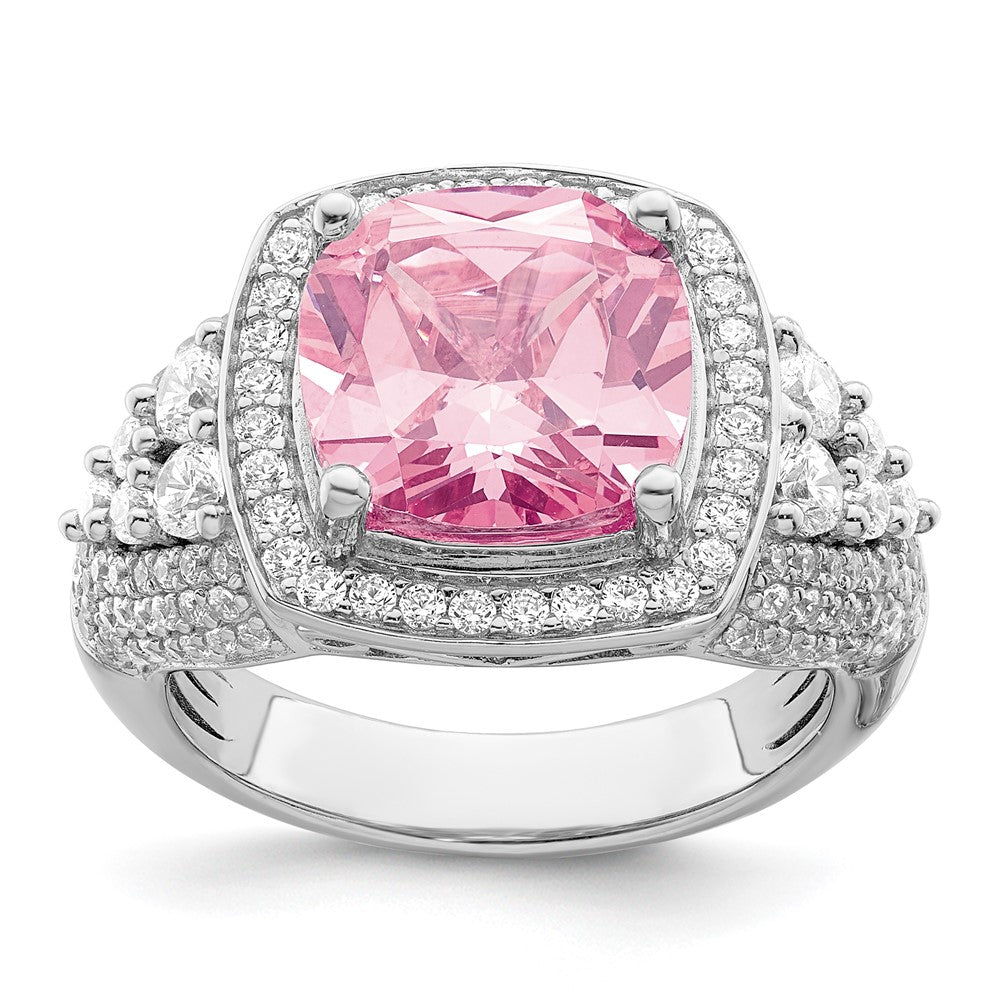 Sterling Silver Rhodium Plated White And Pink Cz Ring