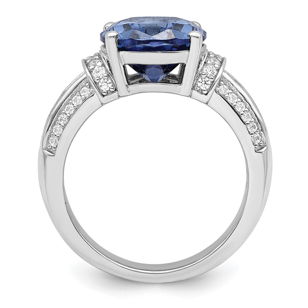 Sterling Silver Rhodium Plated Blue & White Cz Ring