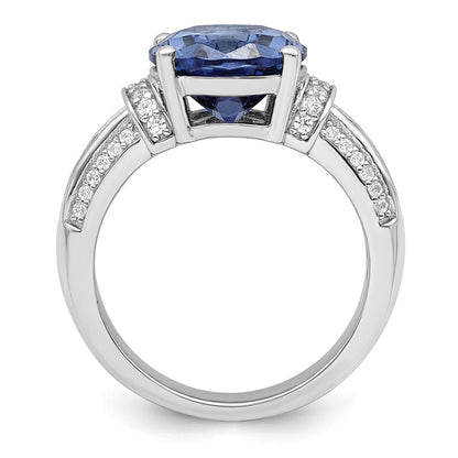 Sterling Silver Rhodium Plated Blue & White Cz Ring