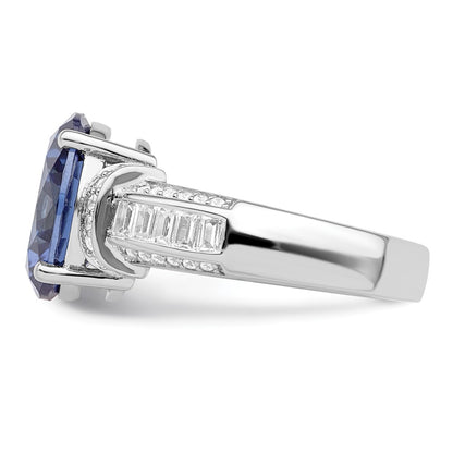 Sterling Silver Rhodium Plated Blue & White Cz Ring