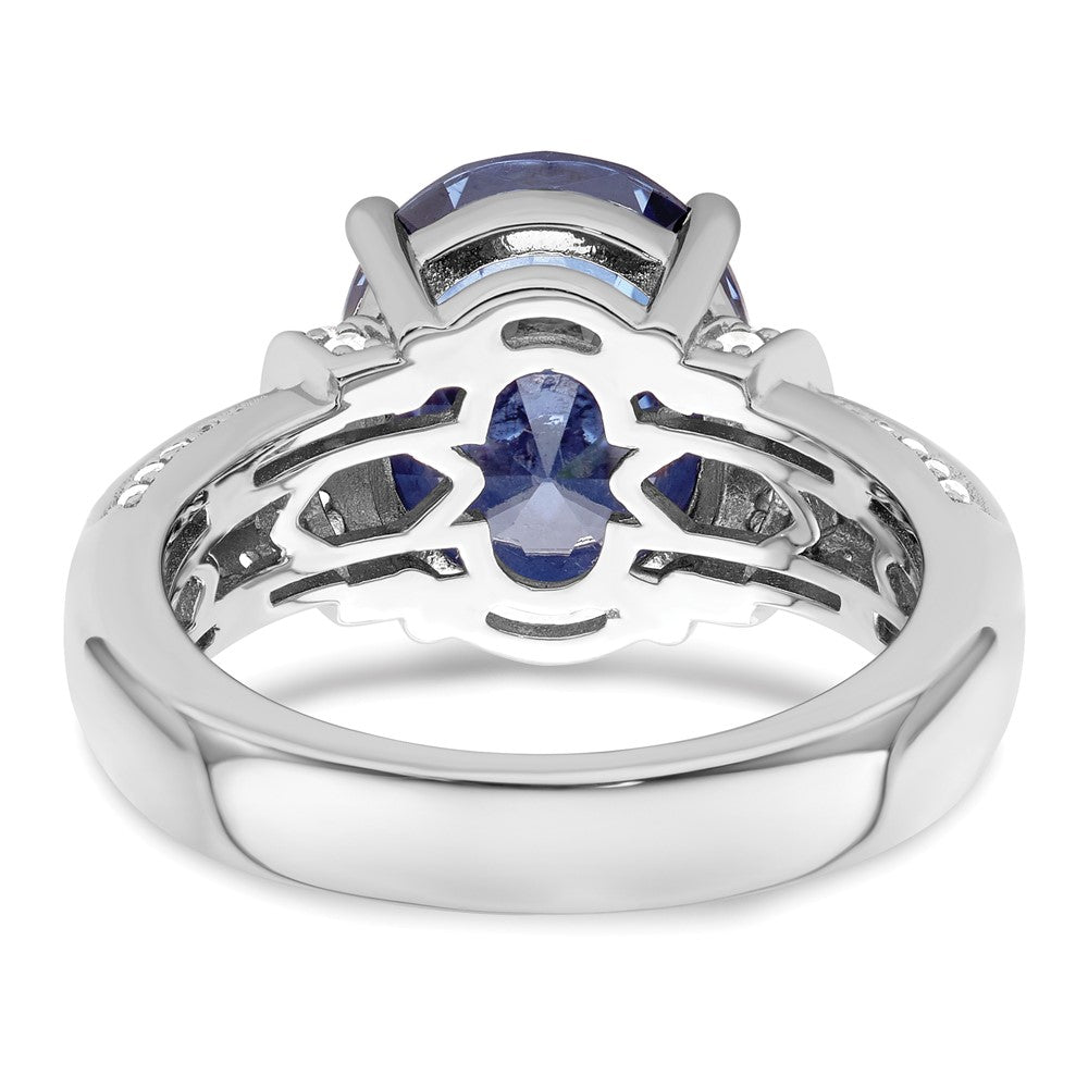 Sterling Silver Rhodium Plated Blue & White Cz Ring