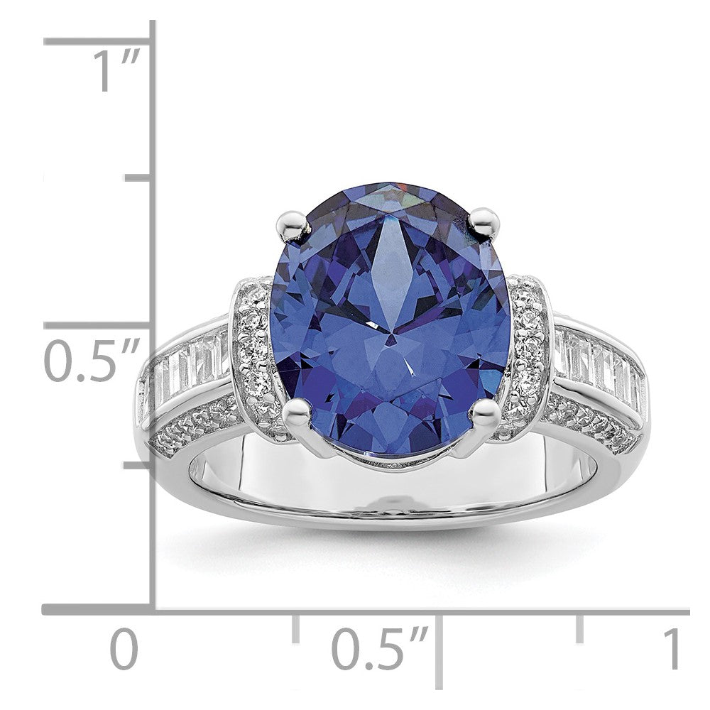 Sterling Silver Rhodium Plated Blue & White Cz Ring