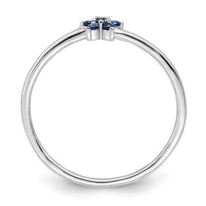 Sterling Silver Rhodium Plated Polished Blue Cz Flower Ring