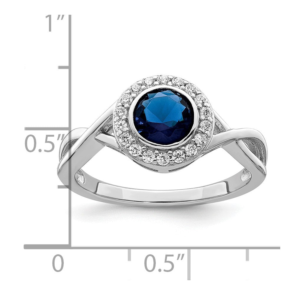 Sterling Silver Rhodium Plated Cz And Glass Stone Ring