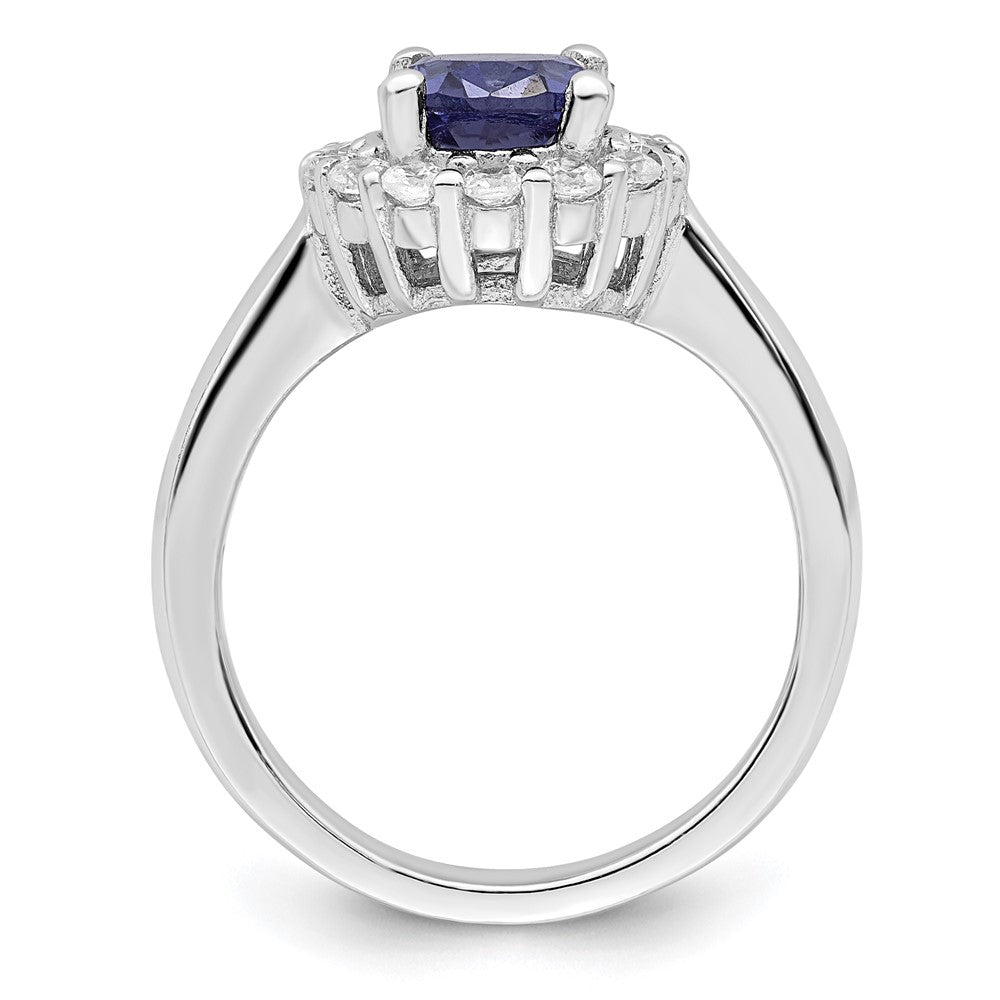 Sterling Silver Polished Rhodium Plated Blue And Clear Cz Ring