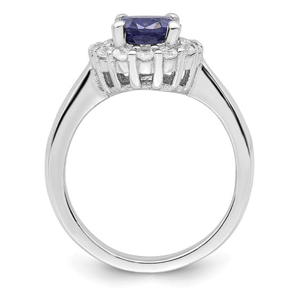 Sterling Silver Polished Rhodium Plated Blue And Clear Cz Ring