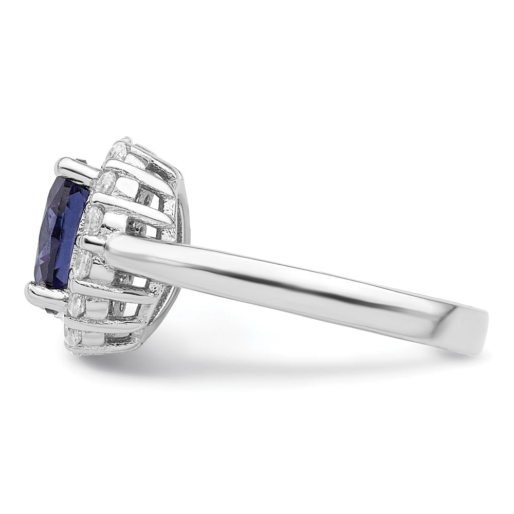 Sterling Silver Polished Rhodium Plated Blue And Clear Cz Ring