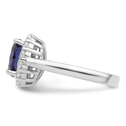 Sterling Silver Polished Rhodium Plated Blue And Clear Cz Ring