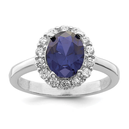 Sterling Silver Polished Rhodium Plated Blue And Clear Cz Ring
