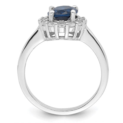 Sterling Silver Polished Rhodium Plated Blue And Clear Cz Ring