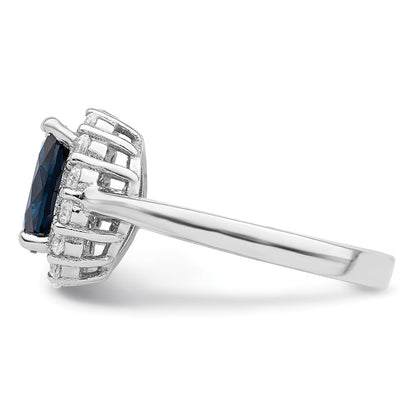 Sterling Silver Polished Rhodium Plated Blue And Clear Cz Ring