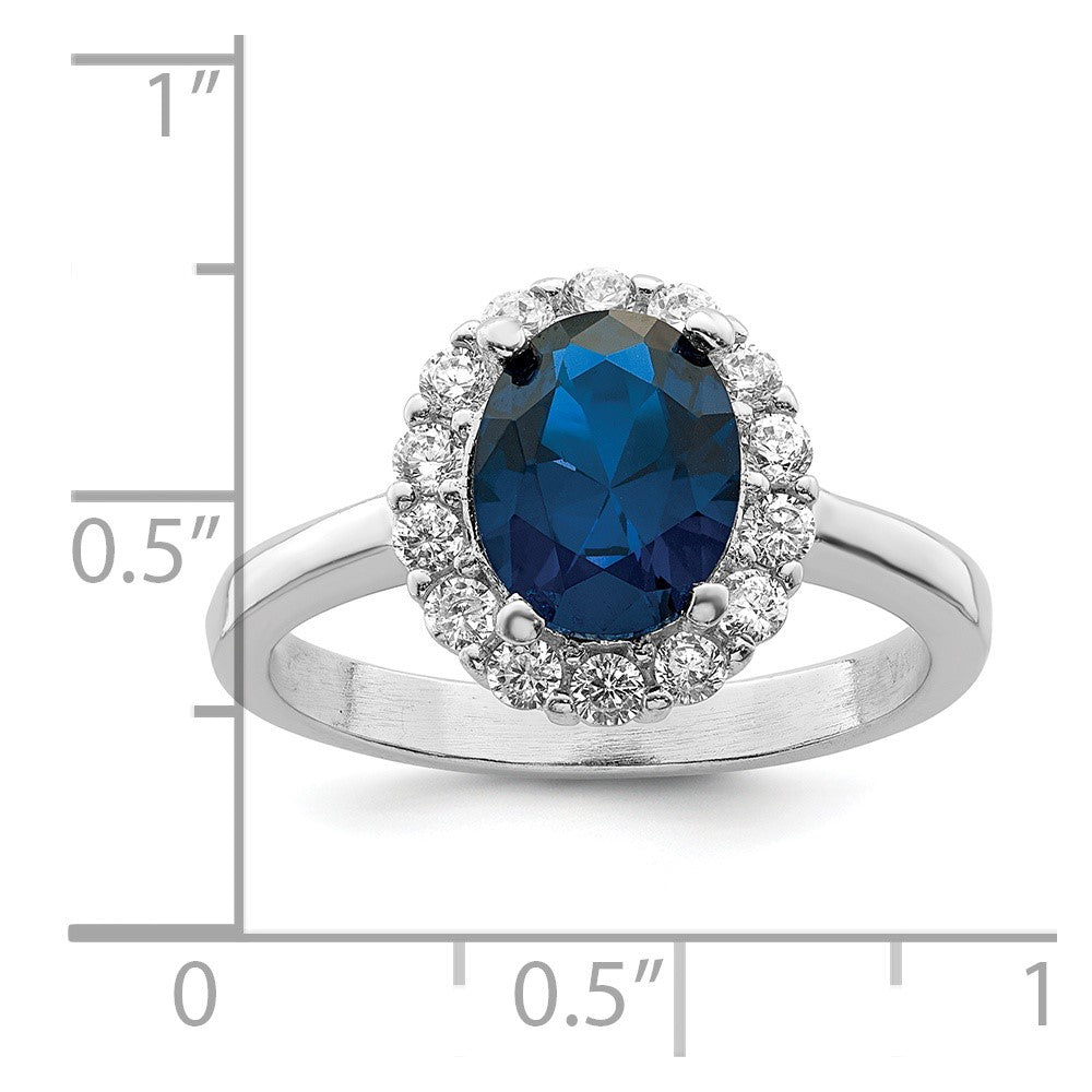 Sterling Silver Polished Rhodium Plated Blue And Clear Cz Ring