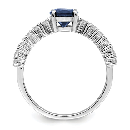 Sterling Silver Polished Rhodium Plated Cr. Blue Spinel And Cz Ring (Size 6 Only)