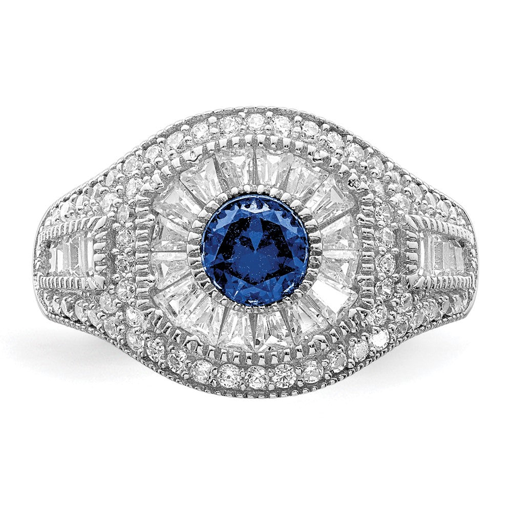 Sterling Silver Rhodium Plated Polished Blue & White Cz Ring