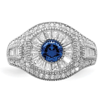 Sterling Silver Rhodium Plated Polished Blue & White Cz Ring
