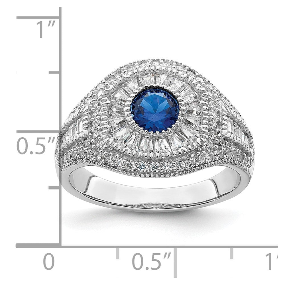 Sterling Silver Rhodium Plated Polished Blue & White Cz Ring